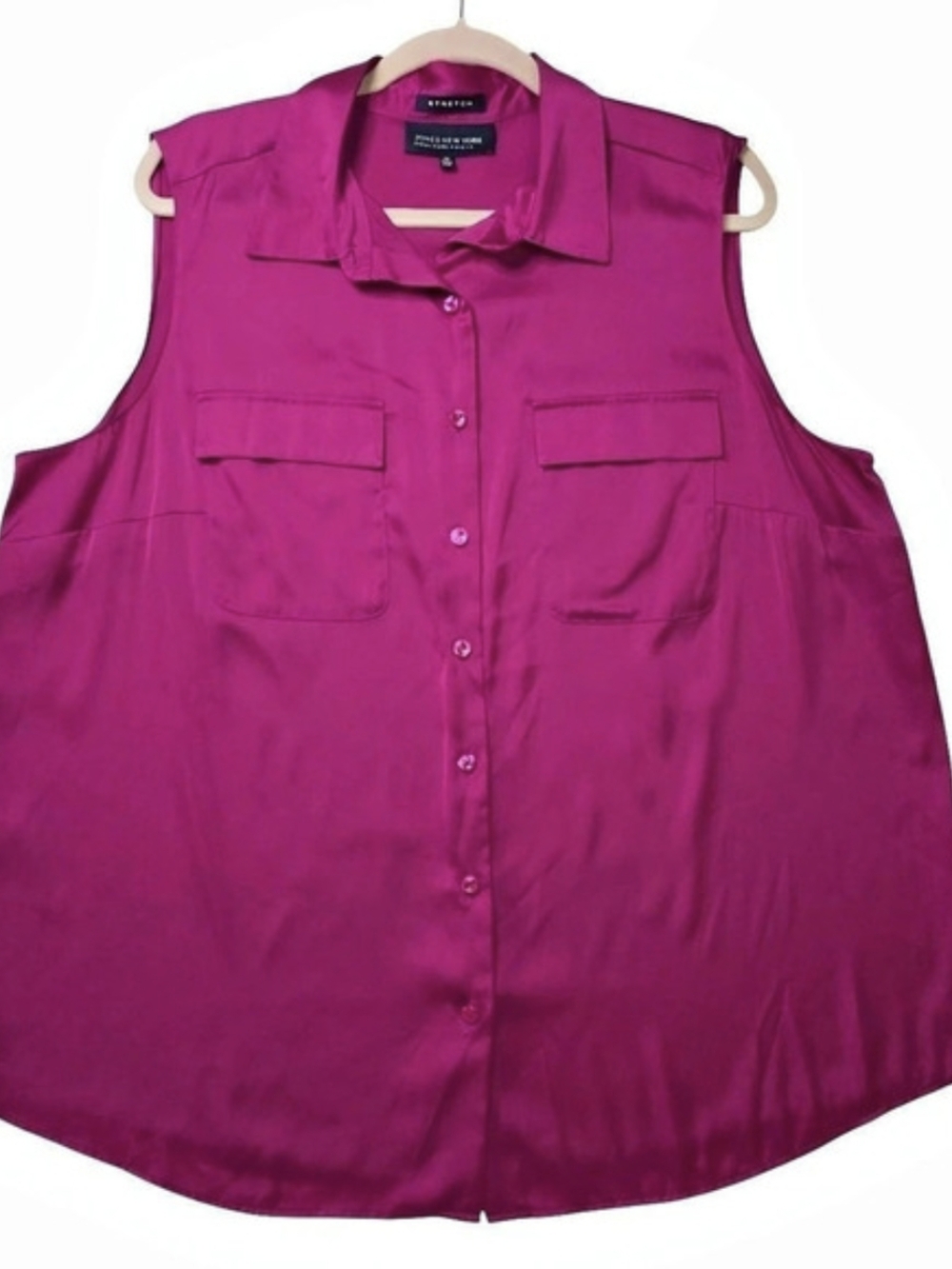 Jones New York Signature Stretch Sleeveless Button-Down Shirt Pink 2X
